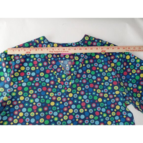 HUB-A DUB-SCRUBS Women's Polk Dot  Multicolor V Neck Scrub Top sz 1 XL - Picture 4 of 7